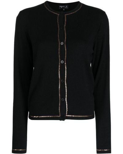 agnès b. Paillettes Fine-knit Cardigan - Black