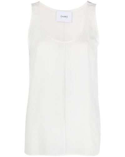 Nude Round-neck Silk Tank Top - White