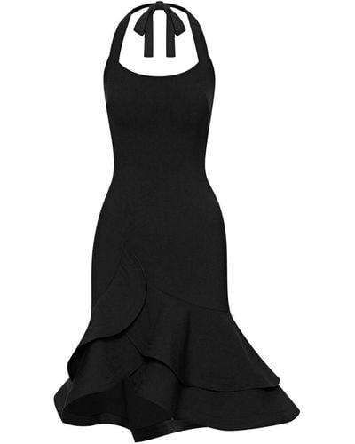 Oscar de la Renta Floral-belt Ruffle Dress - Black