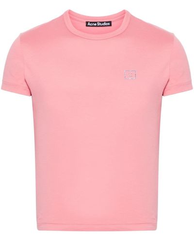 Acne Studios Rhinestone Face Logo Cotton T-shirt - Pink