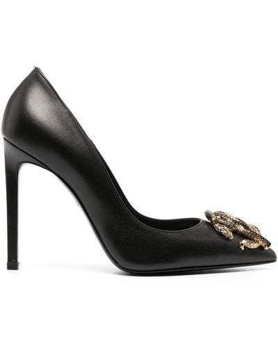 Roberto Cavalli Mirror Snake Leather Court Shoes - Black