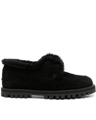 Le Silla Yacht Shearling-lining Suede Loafers - Black