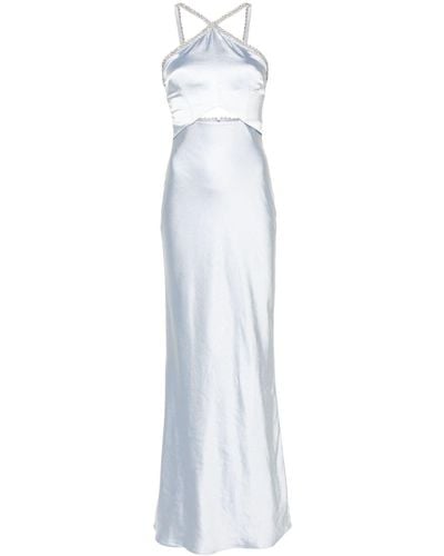 Self-Portrait Crystal-Embellished Satin Dress - White