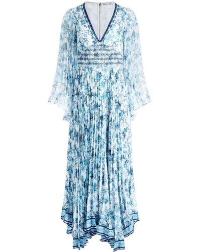 Alice + Olivia Sion Floral Print Pleated Maxi Dress - Blue