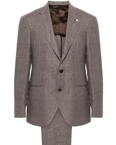 Luigi Bianchi Houndstooth-pattern Linen Suit - Brown