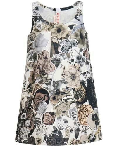 Marni Floral-print A-line Minidress - Gray