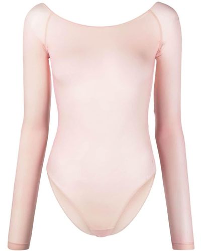 MM6 by Maison Martin Margiela Semi-sheer Long-sleeve Bodysuit - Pink