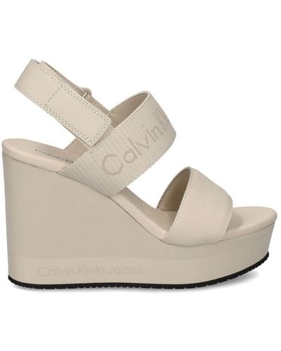 Calvin Klein Logo-strap 110mm Wedge Sandals - Natural
