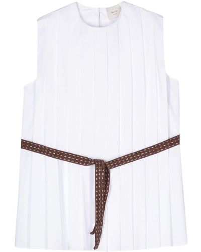 Alysi Belted Pleated Top - White
