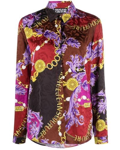 Versace Chain Couture-print Satin Shirt - Red