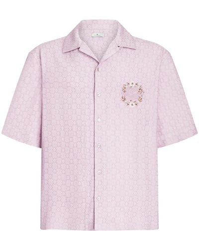 Etro Logo-embroidered Jacquard Shirt - Pink