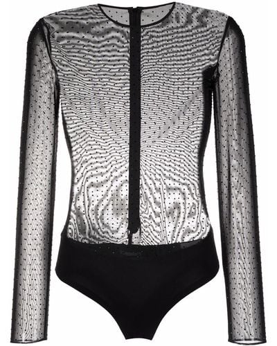 Les Hommes Rhinestone-embellished Sheer Bodysuit - Black
