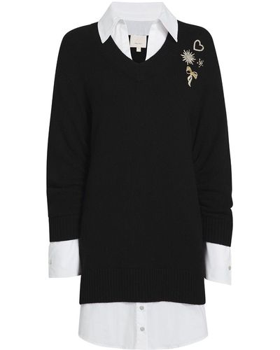 Cinq À Sept Spread-collar Knitted Mini Dress - Black