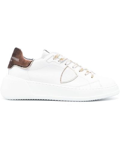 Philippe Model Tres Temple Two-tone Leather Trainers - White