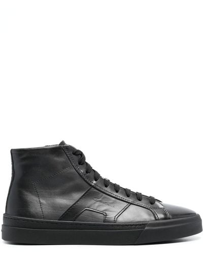 Santoni Gong High-top Leather Sneakers - Black