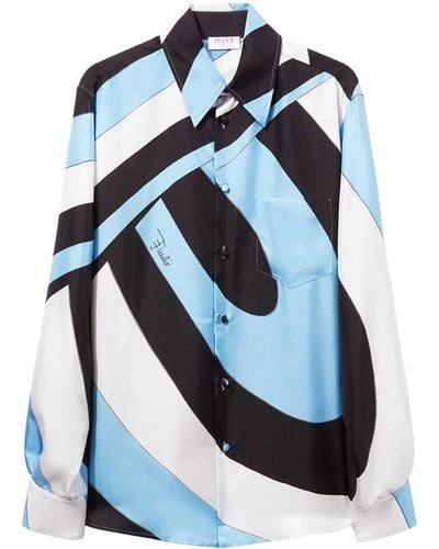 Emilio Pucci Abstract Print Buttoned Silk Blouse - Blue