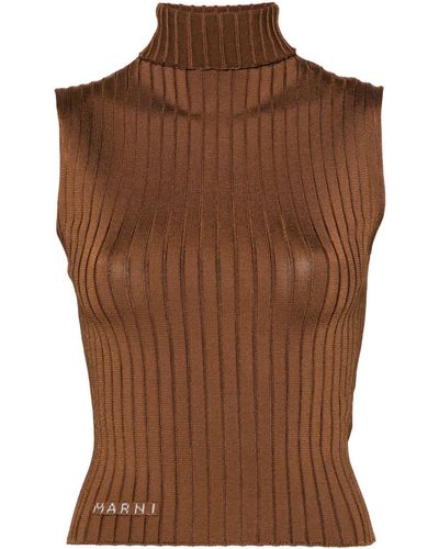 Marni High-neck Ribbed Top - Brown