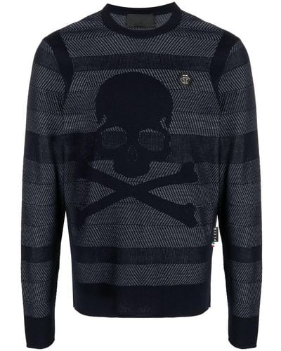 Philipp Plein Skull&bones Wool-blend Sweater - Blue