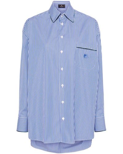 Etro Gestreept Katoenen Overhemd Met Geborduurd Logo - Blauw