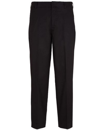 Emporio Armani Cotton-blend Tapered Trousers - Black