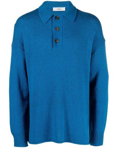Commas Knitted Long-sleeve Polo Shirt - Blue