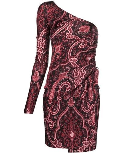 Etro One Shoulder Paisley Print Dress - Red