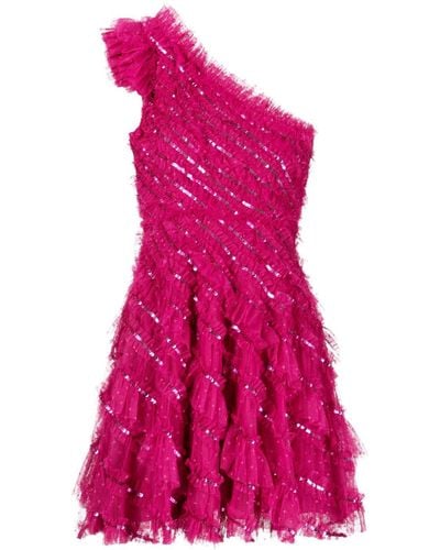 Needle & Thread Sequinned Ruffled Minidress - Purple