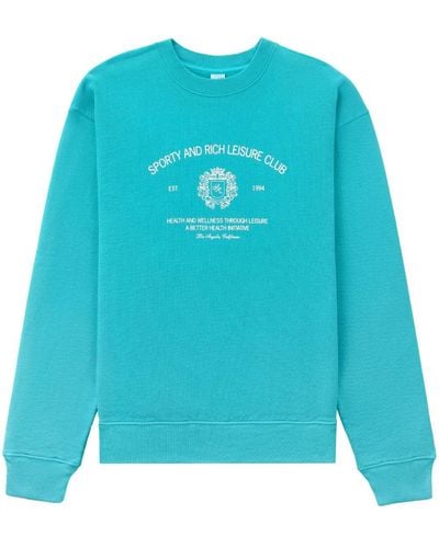 Sporty & Rich Slogan-print Crew-neck Sweatshirt - Blue
