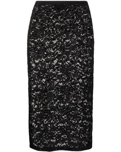 Cynthia Rowley Crystal Lace Mesh Pencil Skirt - Black