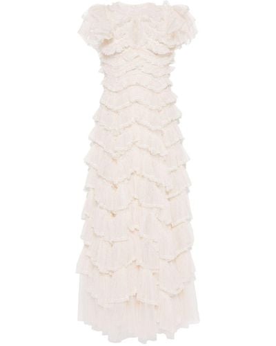 Needle & Thread Libby Ruffled Gown Dress - White