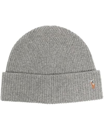 Polo Ralph Lauren Ribbed Knit Embroidered-logo Hat - Gray