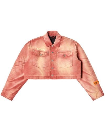 Heron Preston Distressed-effect Cropped Denim Jacket - Pink