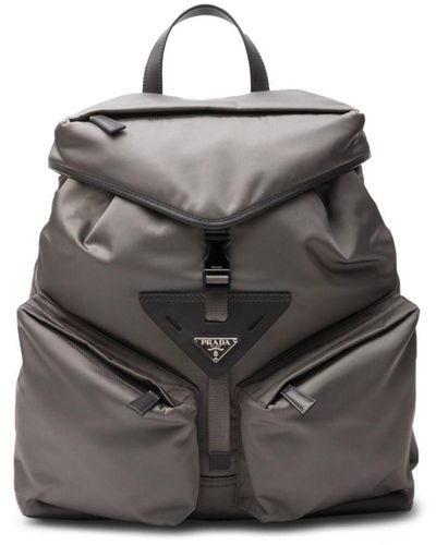 Prada Re-nylon Leather-trimmed Backpack - Grey