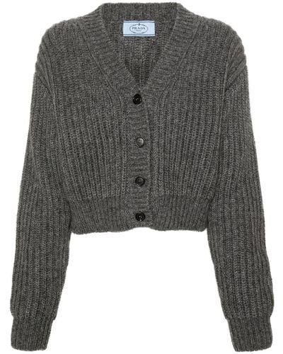Prada Ribbed-knit Cropped Cardigan - Grey