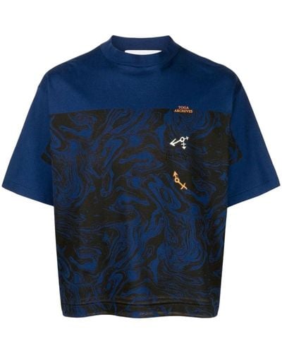 Toga Virilis Marble-print Cotton T-shirt - Blue