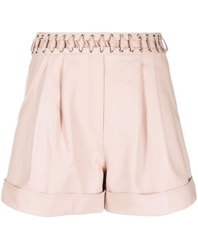 Balmain Lattice-detail Leather Shorts - Pink