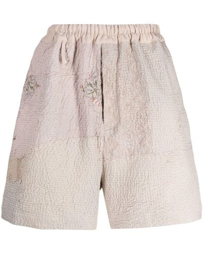 By Walid Embroidered Linen-cotton Shorts - Natural