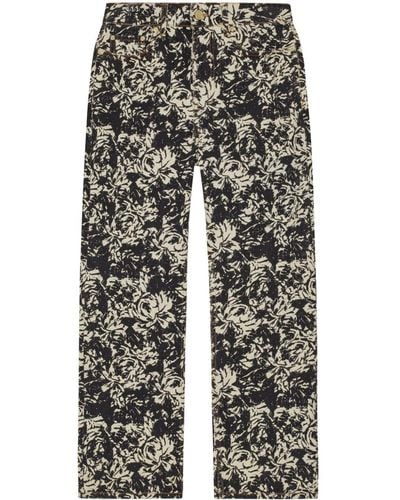 Ganni Floral-print Flared Jeans - Gray