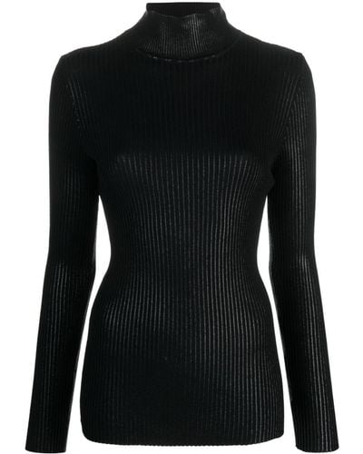 Alberta Ferretti High-neck Ribbed-knit Sweater - Black