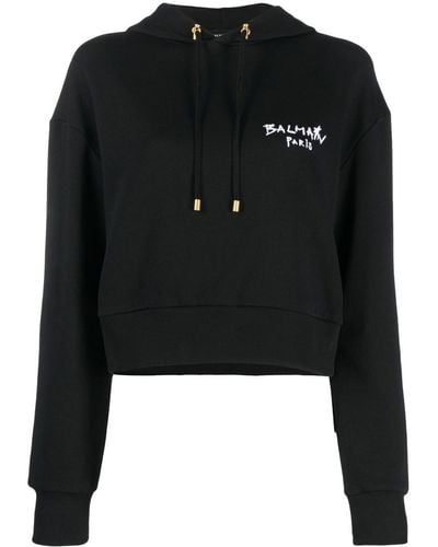 Balmain Black Cropped Eco-design Cotton Sweatshirt