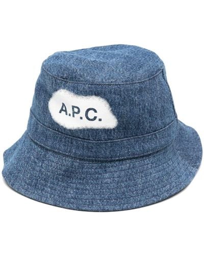 A.P.C. Logo-print Denim Bucket Hat - Blue