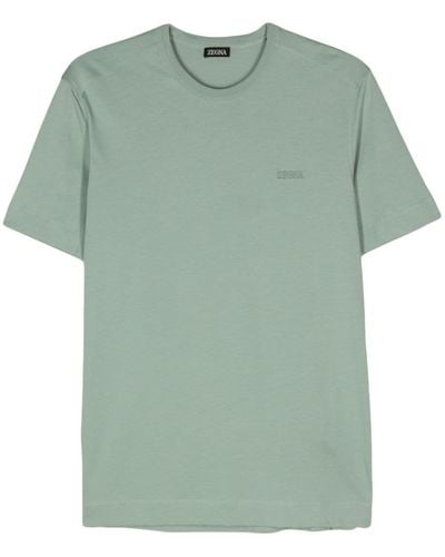 Zegna Logo-embroidered cotton T-shirt - Grün