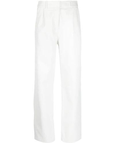 Kassl Pantalon droit en cuir à design plissé - Blanc