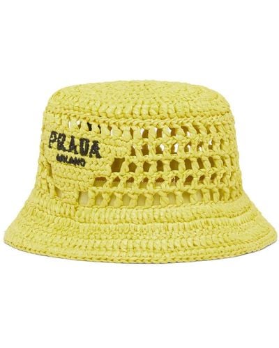 Prada Woven Fabric Bucket Hat - Yellow