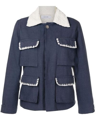 Isolda Shearling-collar Button-up Jacket - Blue