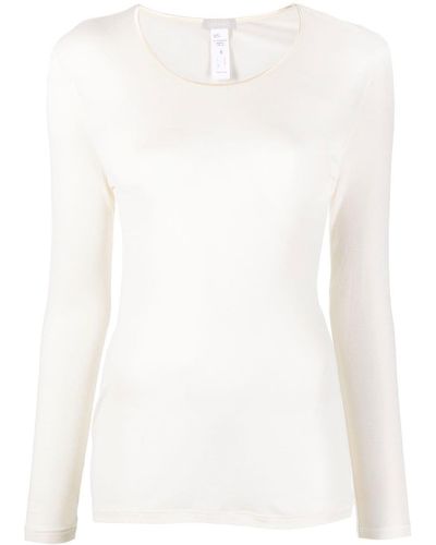 Hanro Long-sleeve Silk Top - Natural