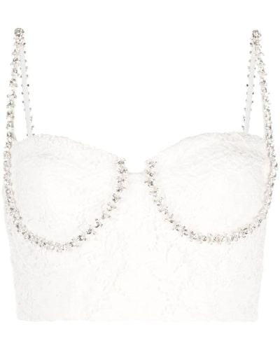 Self-Portrait Crystal-embellished Cord Lace Top - White