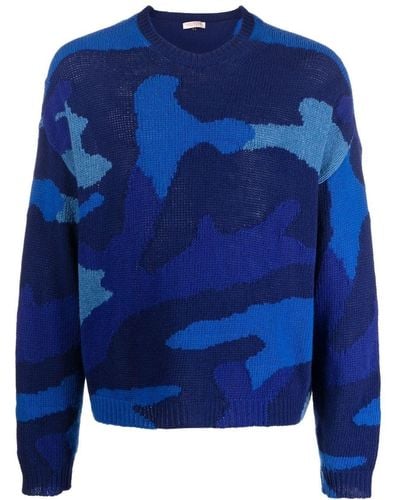 Valentino Camo Wool-knit Jumper - Blue