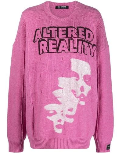 Raf Simons Graphic-intarsia Knit Merino Sweater - Pink