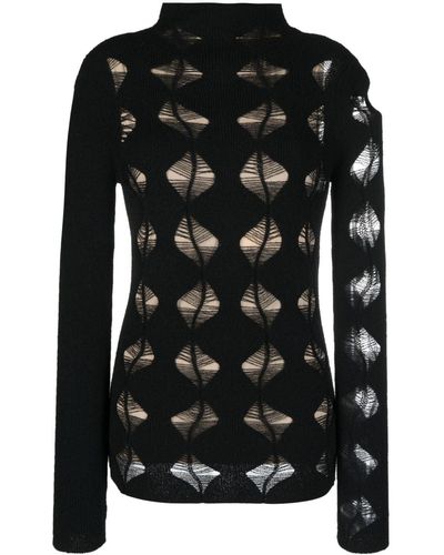 Sportmax Roll-neck Open-knit Sweater - Black